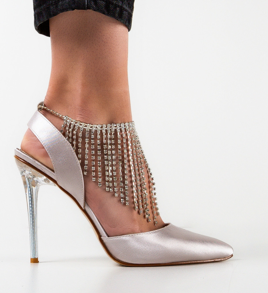 Pantofi dama Zyzyn Gri cu Toc Elegant - imagine 4