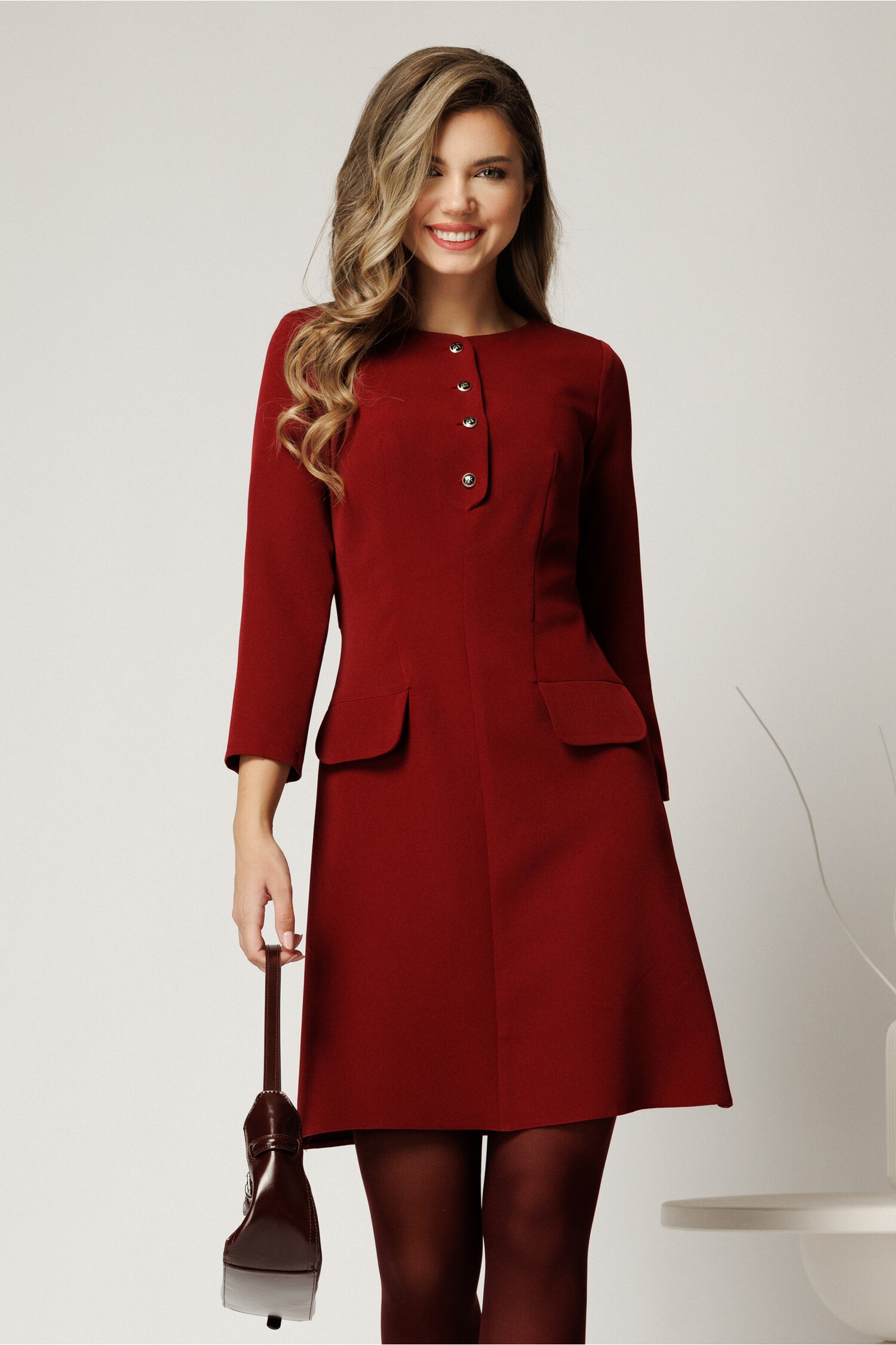 Rochie Office Bordă Stofă Elegantă