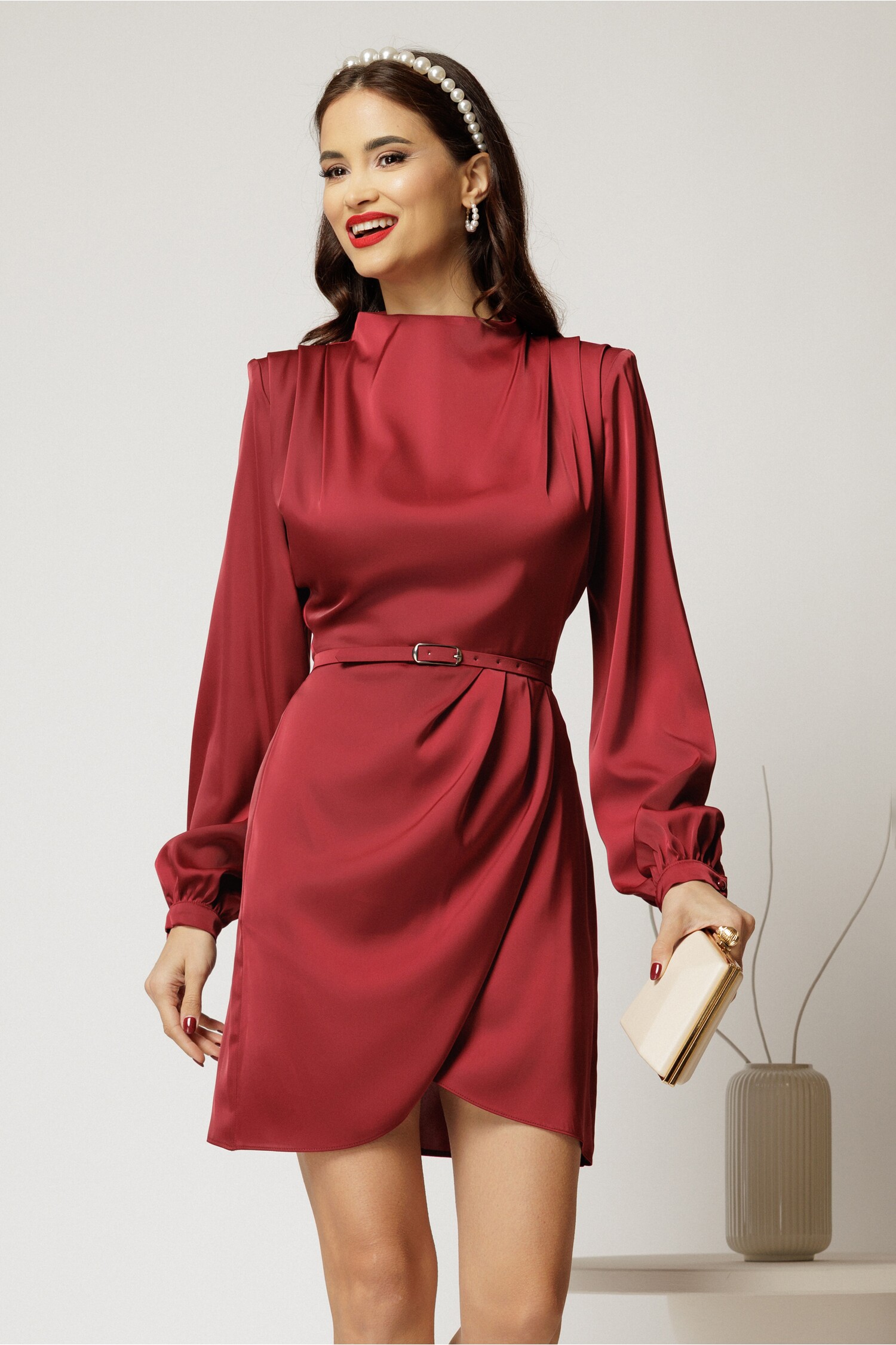 Rochie Ocazie Bordo Satin Eleganta