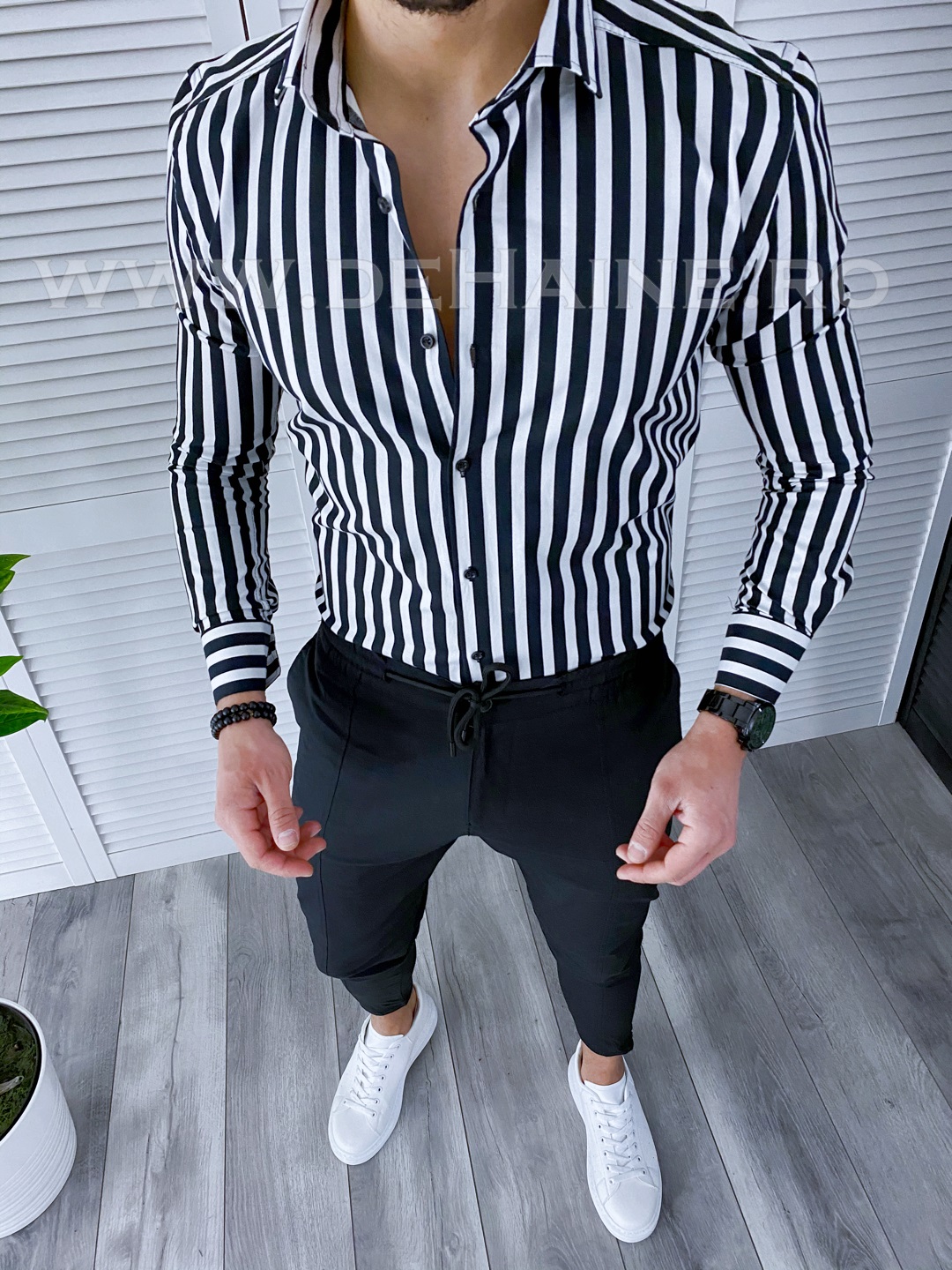 Cămașă Bărbați Slim Fit cu Dungi Elegantă