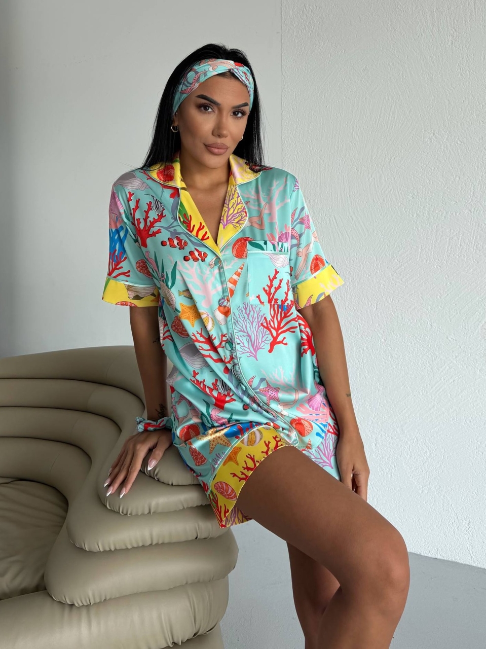 Set Pijama Dama 2 Piese Delis – Satin Mat Turcoaz - imagine 2
