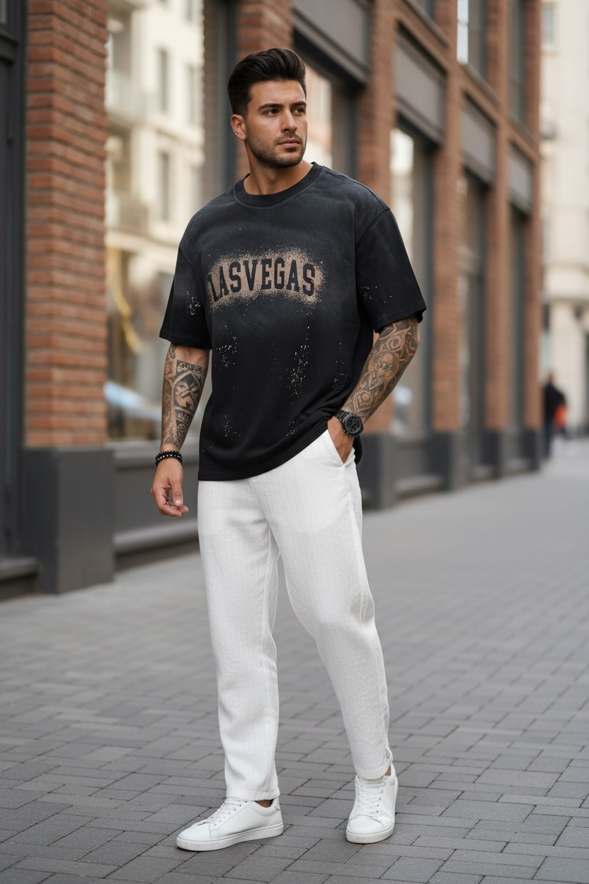 Tricou barbati negru  cu imprimeu  oversize Y140 6-2.2