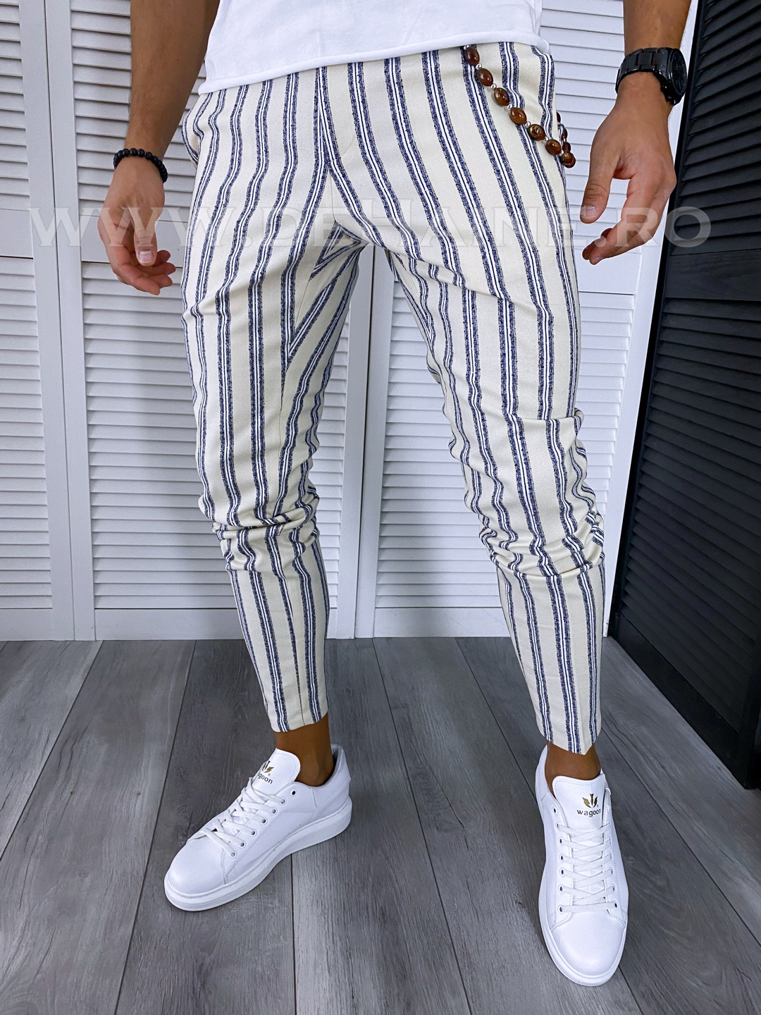 Pantaloni Barbati Casual Bej Dungi Regular Fit