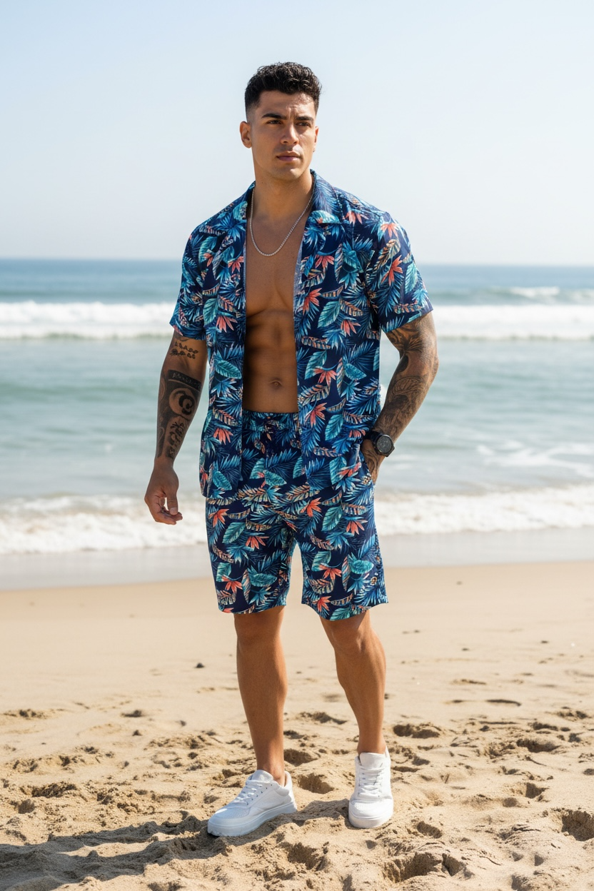 Compleu de vara camasa cu imprimeu + pantaloni 5508 39-4.2