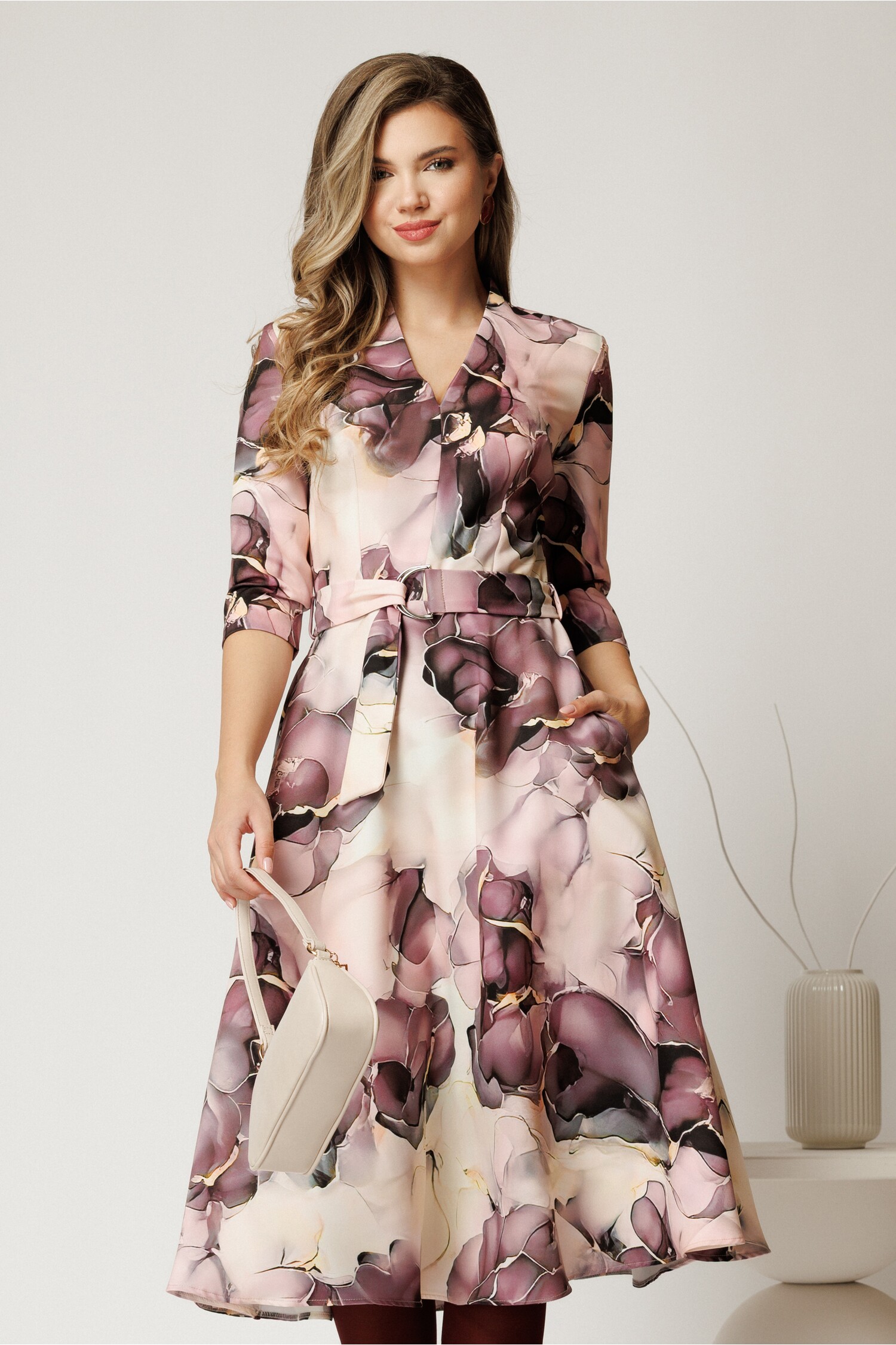 Rochie Midi Mov Imprimeu | Eleganță Office