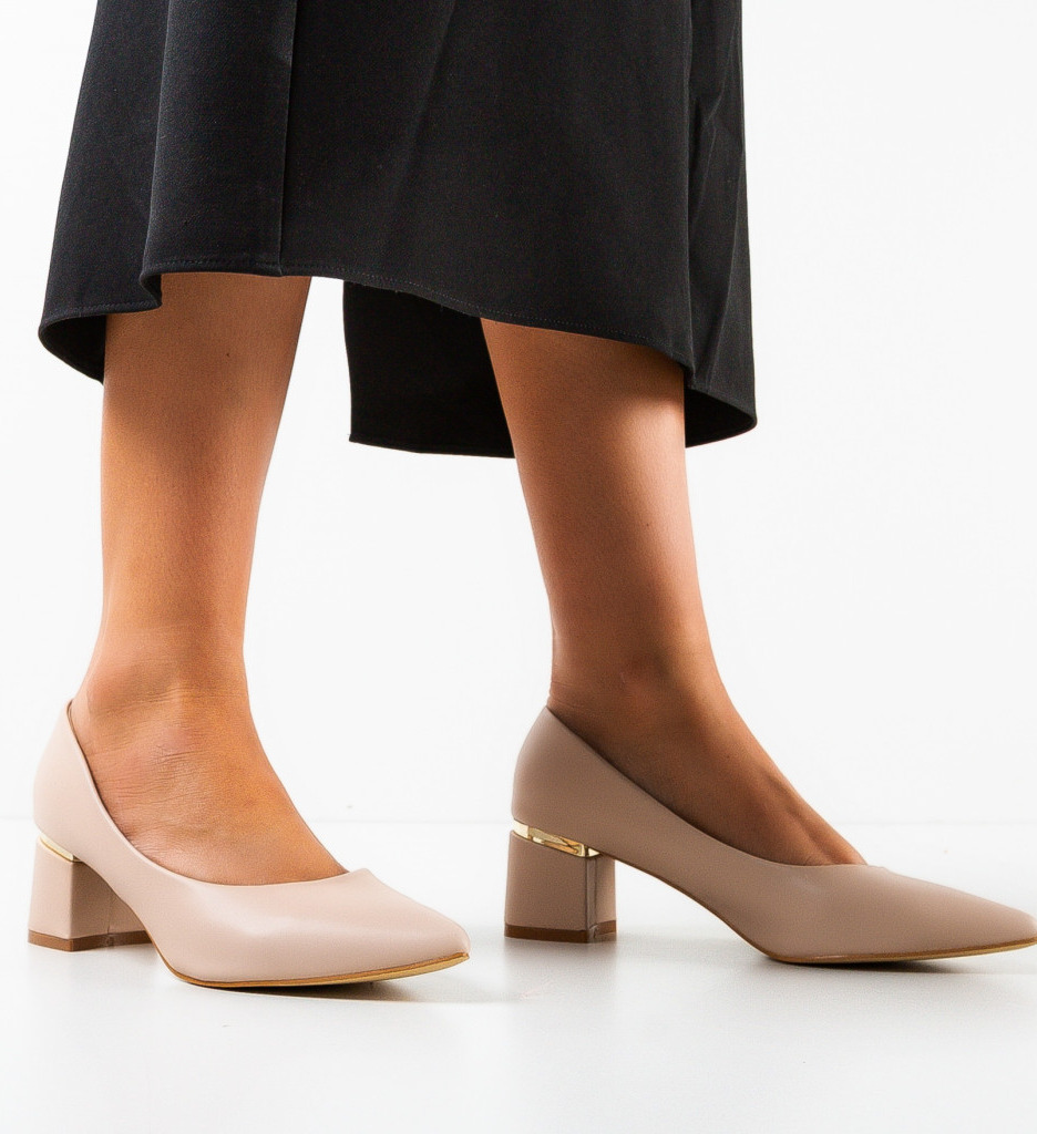 Pantofi Helen Bej cu Toc Eleganti - imagine 2