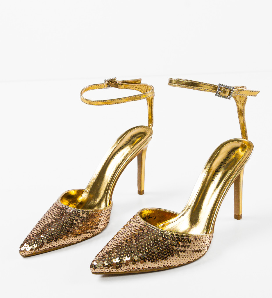 Pantofi Dama Zhelimi Aurii cu Toc Eleganti - imagine 7