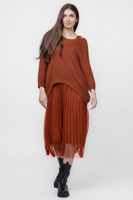 Rochie Suprapusă 2-în-1 Caramiziu - Shopika