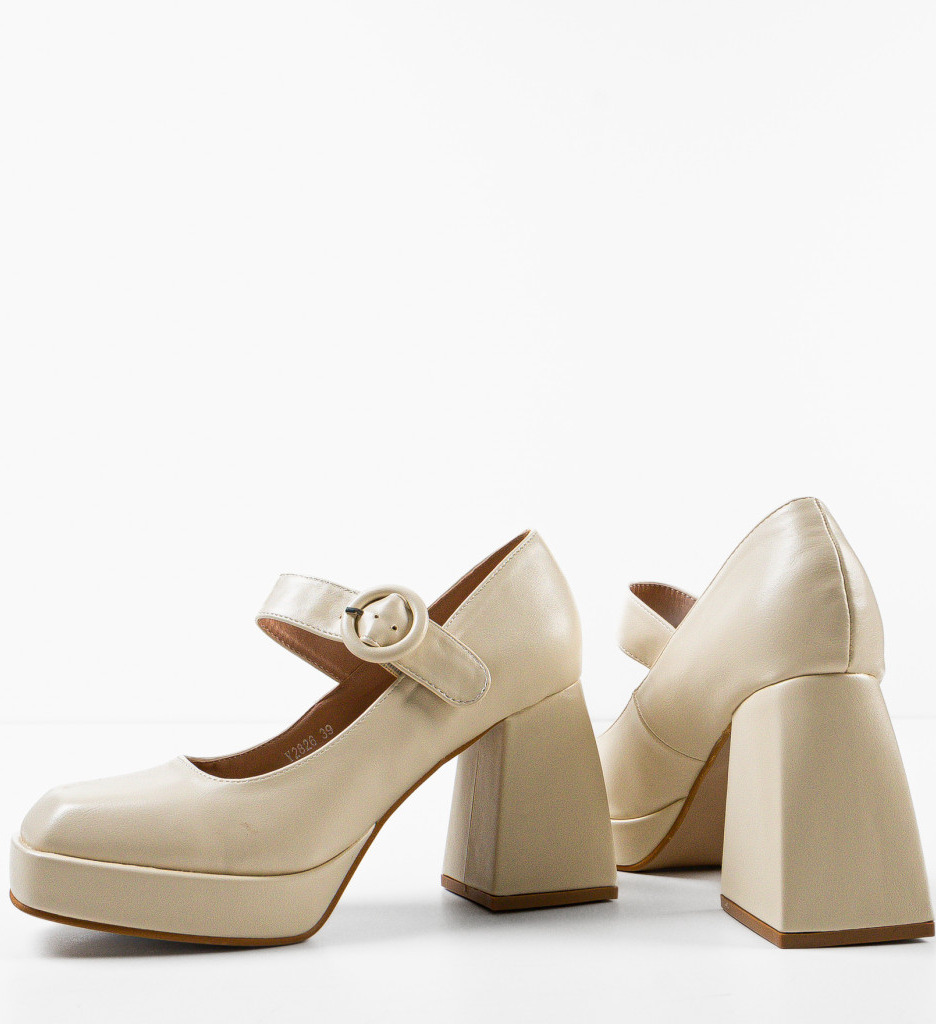 Pantofi Dama Siya Bej cu Toc Eleganți - imagine 7