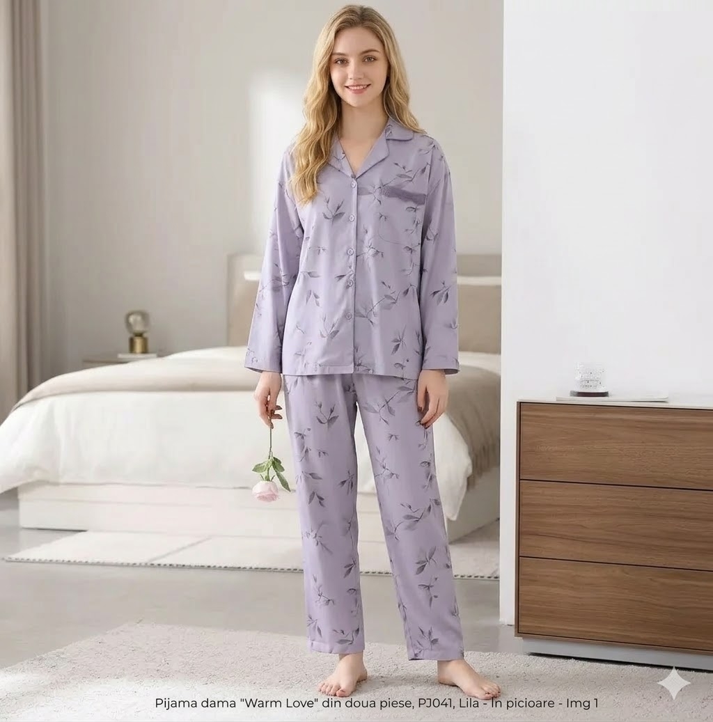 Pijama Dama 2 Piese Warm Love Bumbac 100% Delis - imagine 2