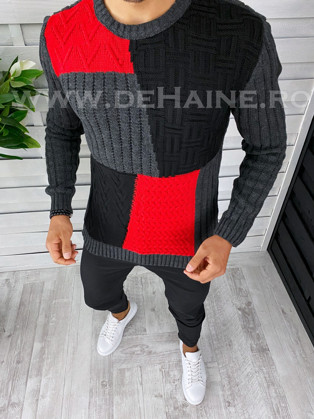 Pulover Barbati Slim Fit Gri Inchis