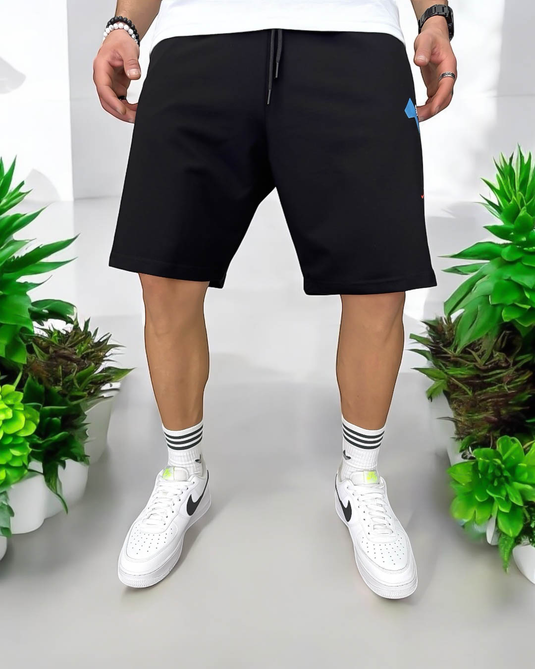 Pantaloni Scurti Negri Trening cu Imprimeu