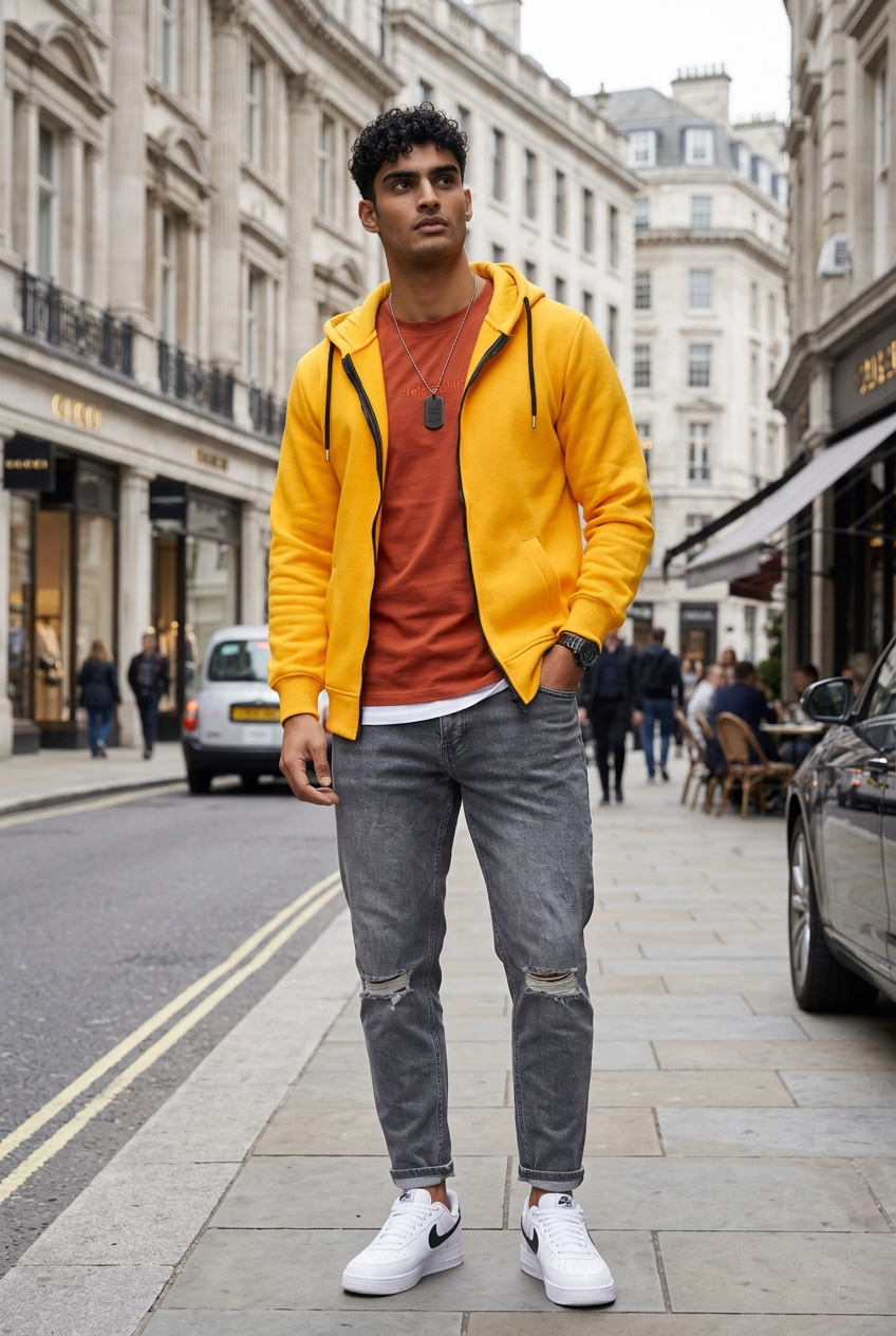 Hanorac barbati slim fit  galben DEF13526 D6-1