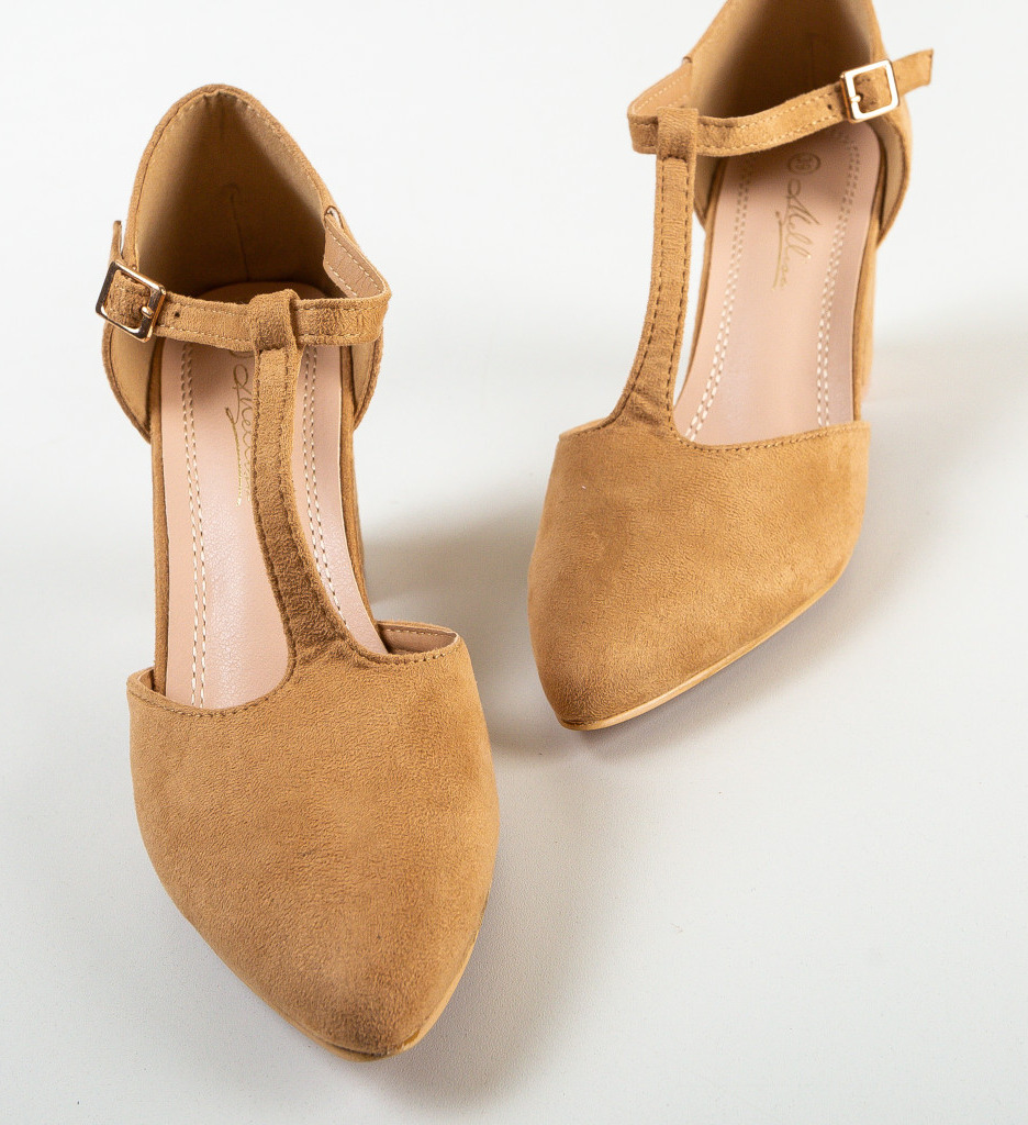 Pantofi Serio Camel eleganți cu toc - imagine 6