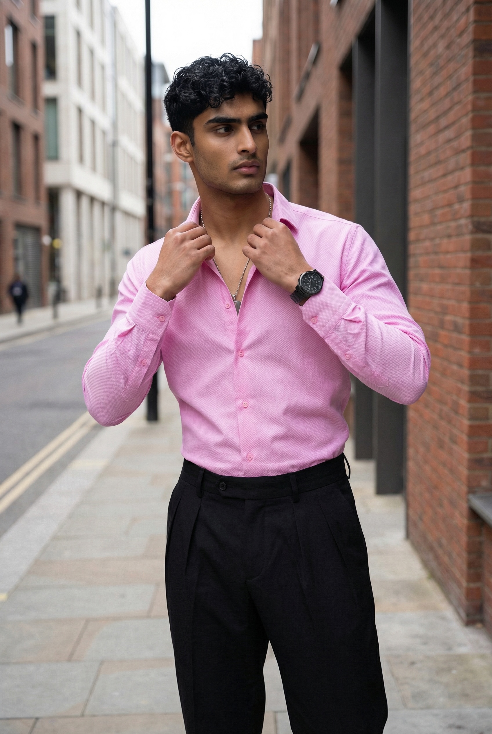 Cămăși Bărbătești BATAL Roz Slim Fit Elegante - imagine 2