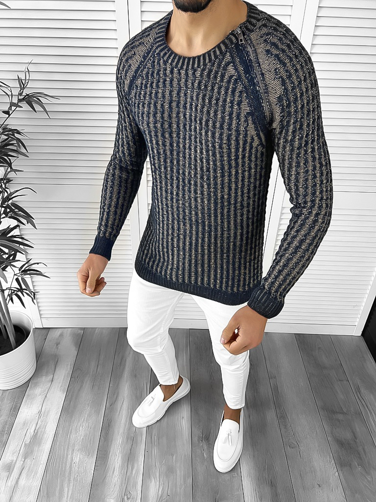 Pulover Barbati Slim Fit Bleumarin Elegance