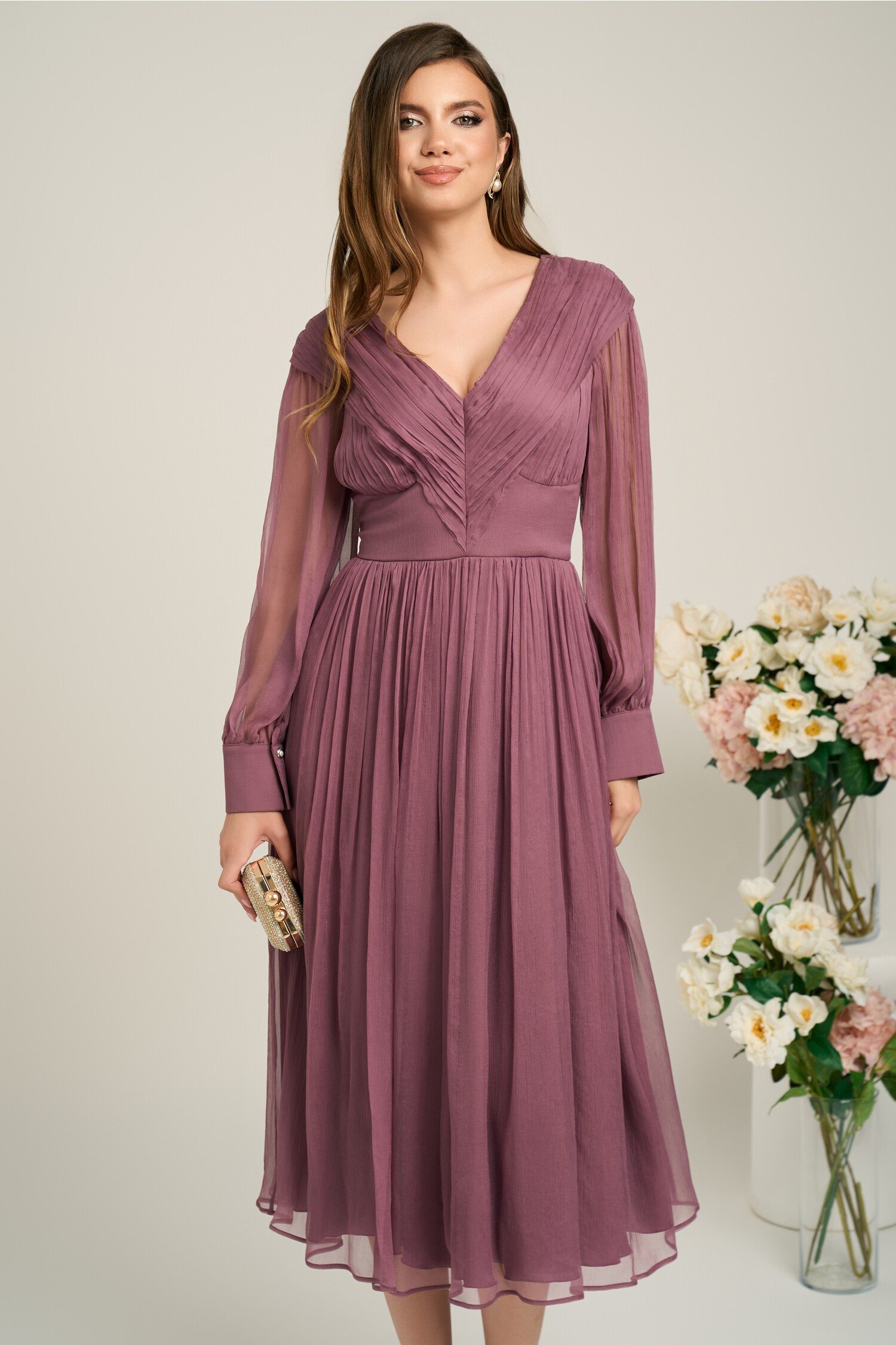 Rochie de Ocazie Eleganta din Matase Lila