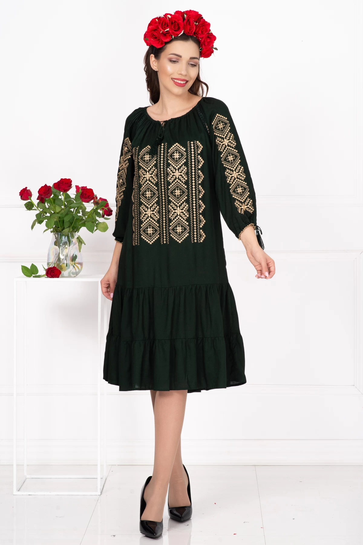 Rochie Traditională Ilaria Verde | Eleganță și Confort