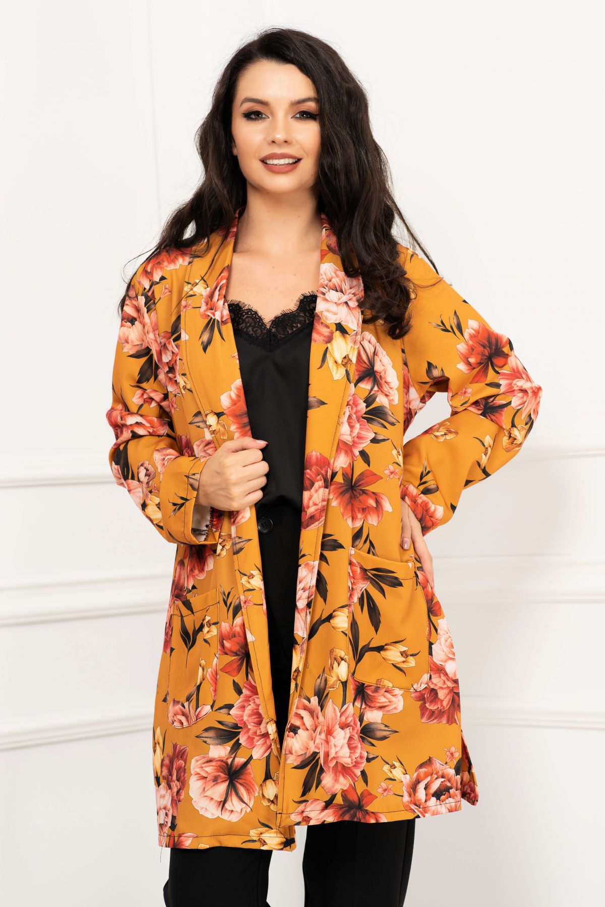 Blazer Floral Mustar InPuff - Stil Casual Elegant