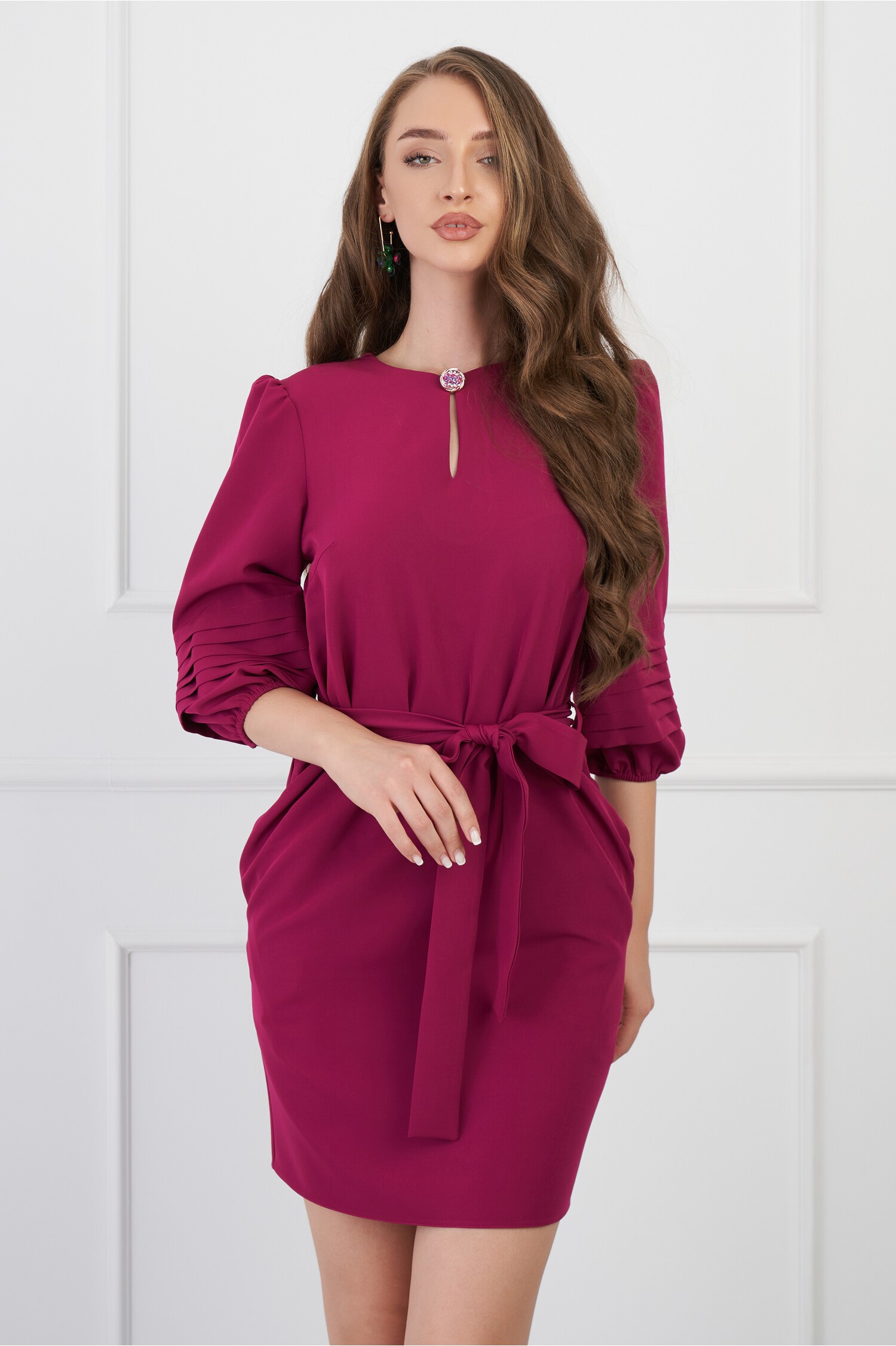 Rochie DY Fashion Magenta Elegantă cu Cordon