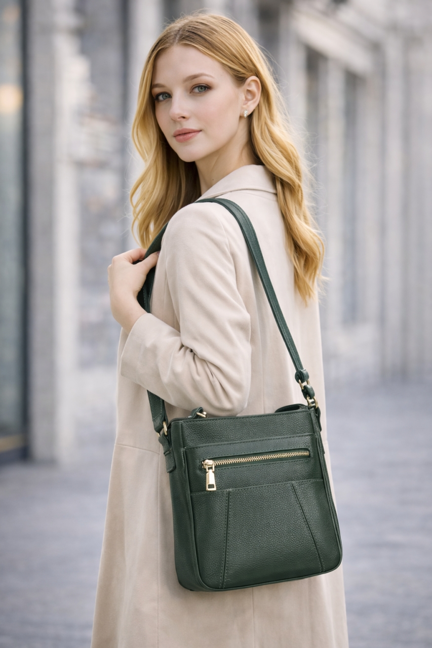 Geanta Dama Delis Saphira GT3205 Verde Piele Naturala - imagine 2