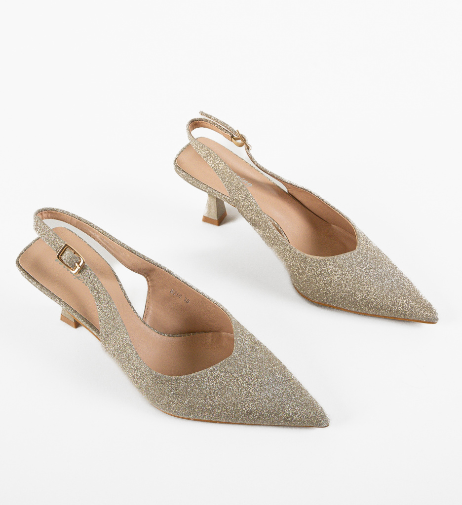 Pantofi Bonnay Aurii Eleganți cu Toc - imagine 5