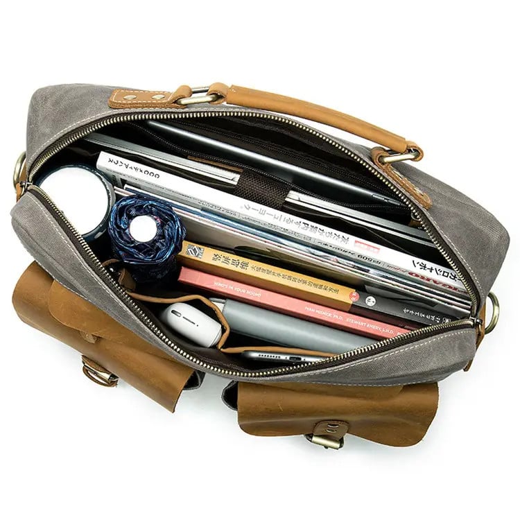 Servieta Delis Unisex, Denim & Piele, Organizare - imagine 6