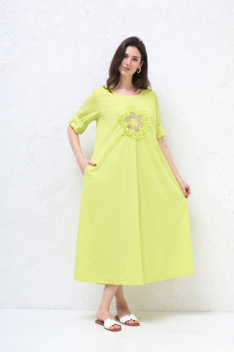 Rochie A-line Verde Lime Stilată | Shopika