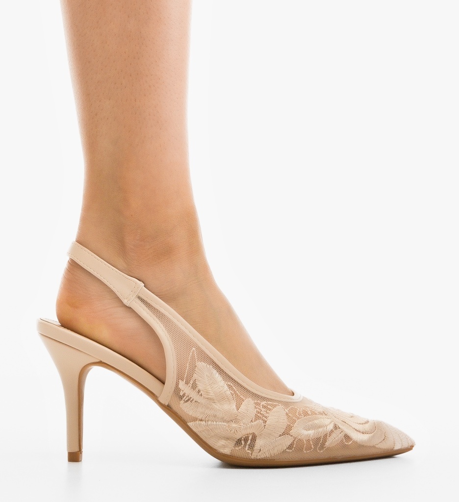 Pantofi Dama Bej Eleganți cu Toc - imagine 6