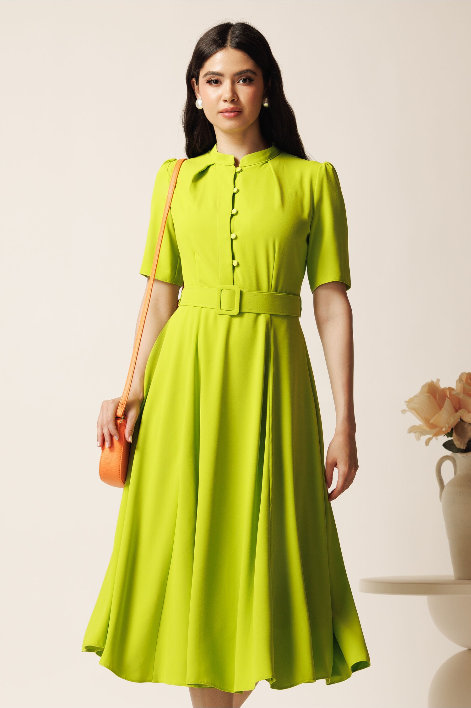 Rochie midi lime triplu voal - elegantă cununie civilă