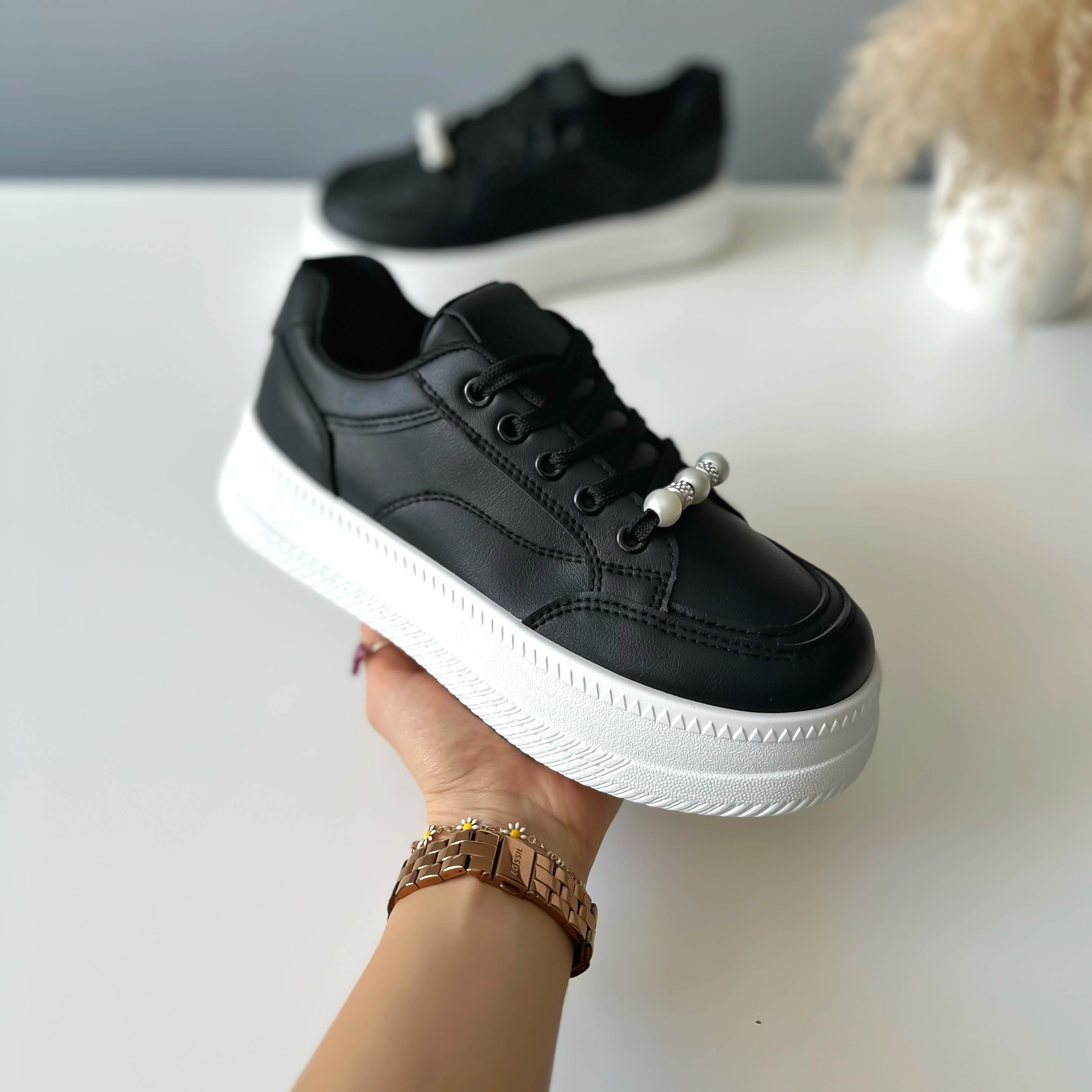 Adidași Dama Casual Negri cu Talpă Albă