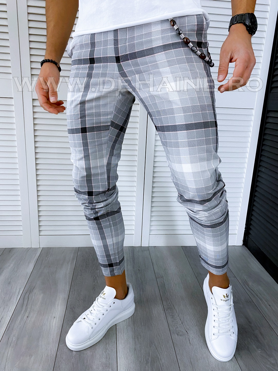 Pantaloni Casual Gri Carouri 100% Bumbac