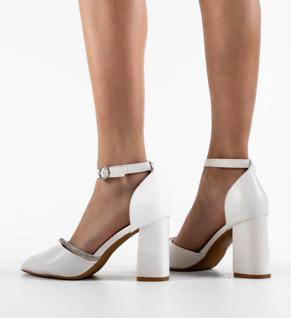 Pantofi Dama Albi cu Toc Eleganți - imagine 3