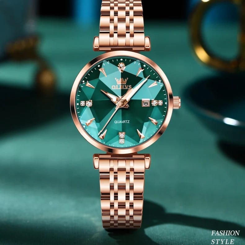 Ceas Olevs CS1647 Rose Gold Eleganță Verde - imagine 6