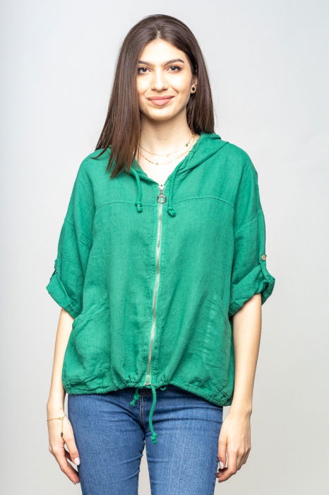Hanorac In Verde Shopika cu Glugă și Fermoar