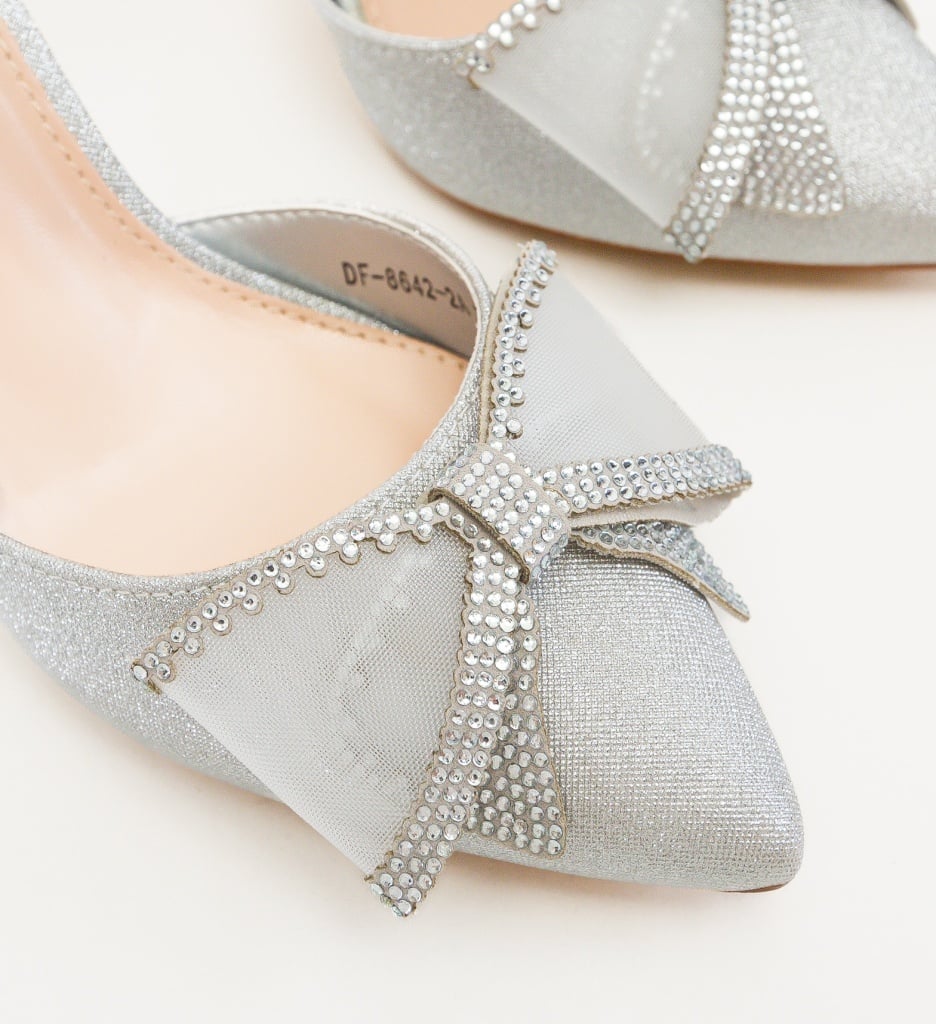 Pantofi Dama Glovy Argintii Eleganți - imagine 3