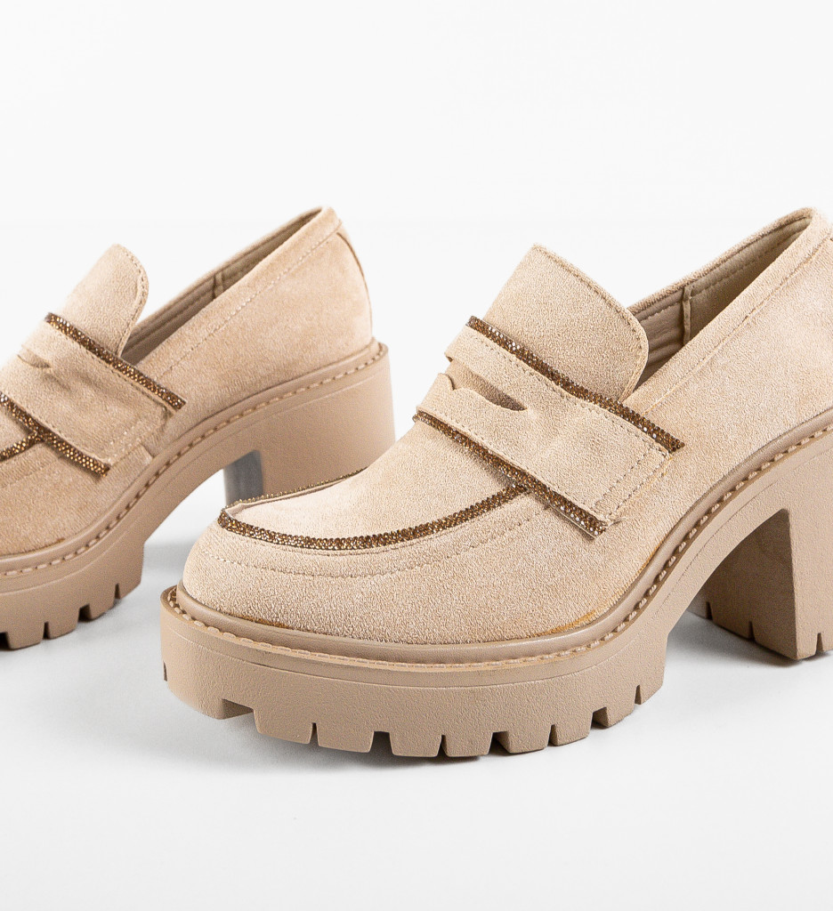 Pantofi Dama Mose Bej cu Toc | Eleganță și Stil - imagine 7