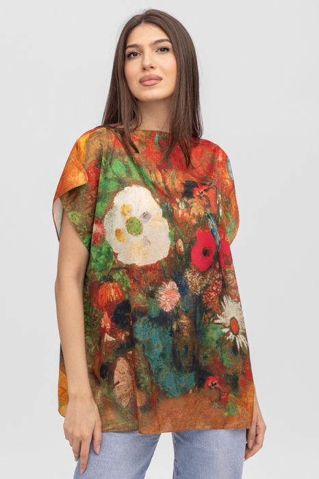 Bluză Poncho Mătase Floral - Eleganță Vară | Shopika