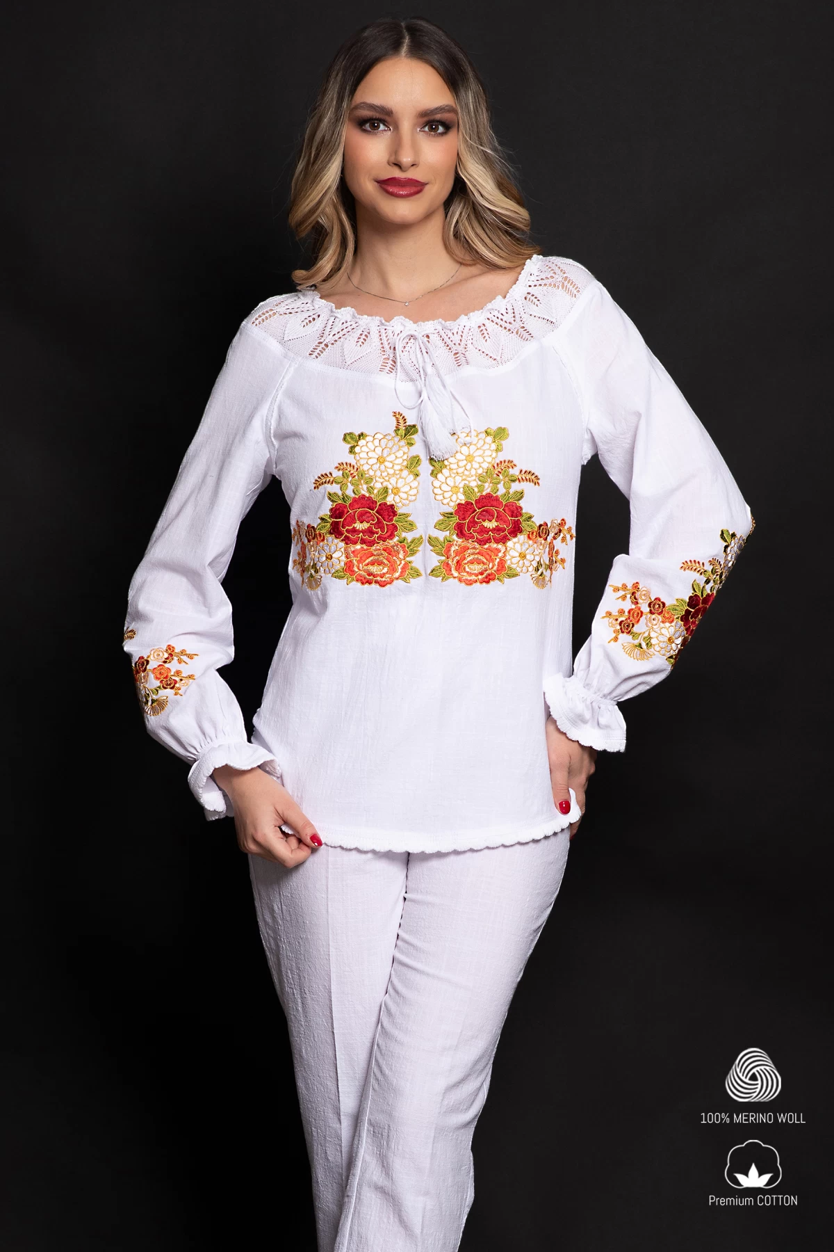 Lehel Ie Bumbac Bujori Bordo - Tradiție Românească - imagine 1