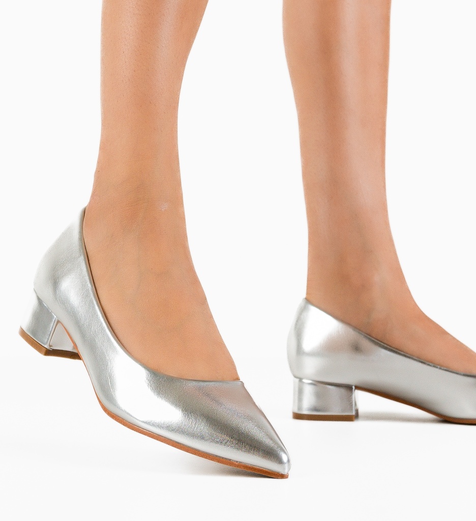 Pantofi Dama Eleganți Argintii cu Toc - Stil Refined - imagine 2