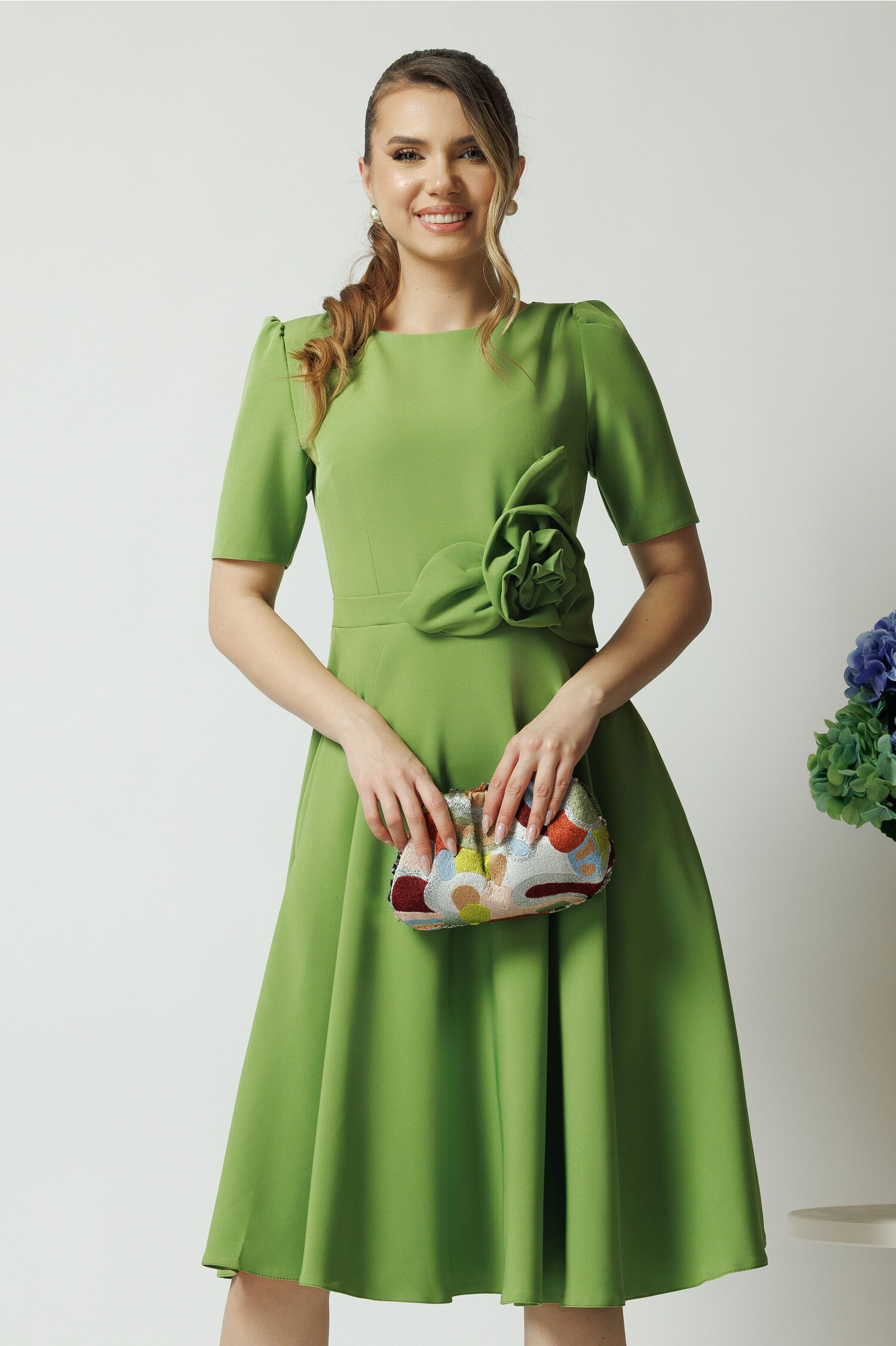 Rochie Office Verde din Stofă | Stil Elegant