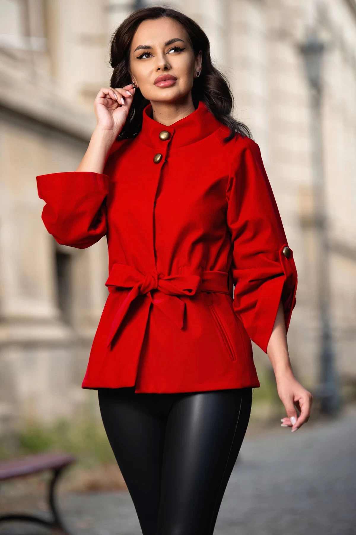 Jacheta Effect Catifea Roșie Stil Eleganță - imagine 2