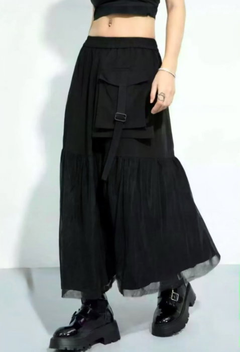 Fusta Lunga Neagra Shopika cu Tulle