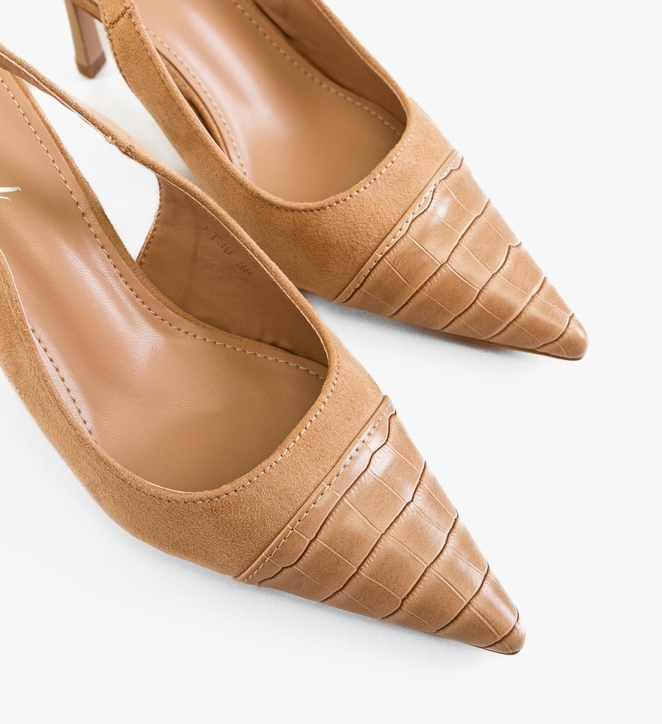 Pantofi dama Hegrid Bej cu toc elegant - imagine 2