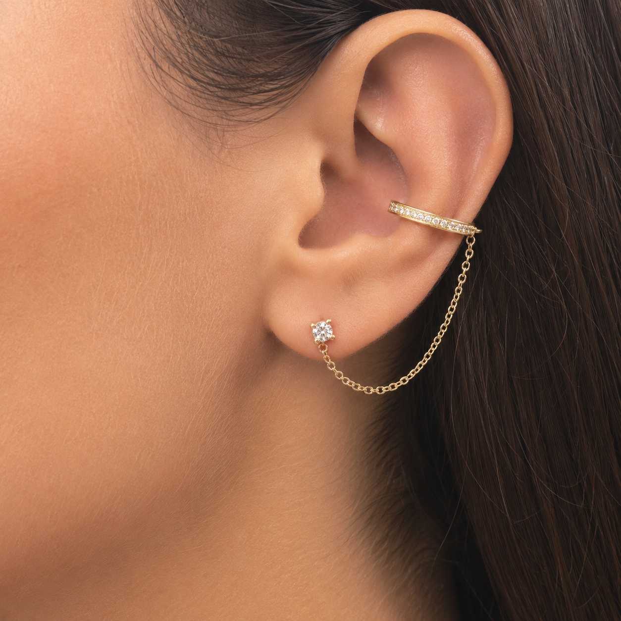 Cercel Ear Cuff Argint Amanda cu Lanț - imagine 2