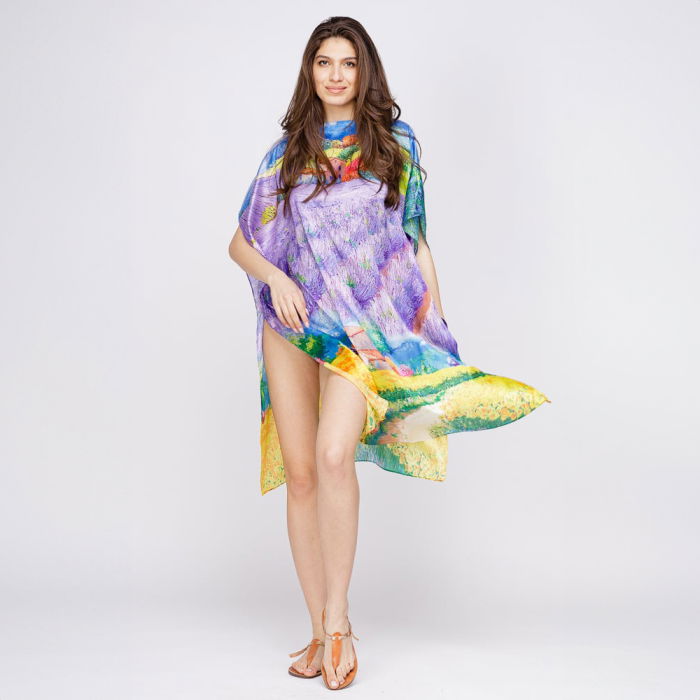 Poncho Plajă Shopika Mătase Lavandă - imagine 1