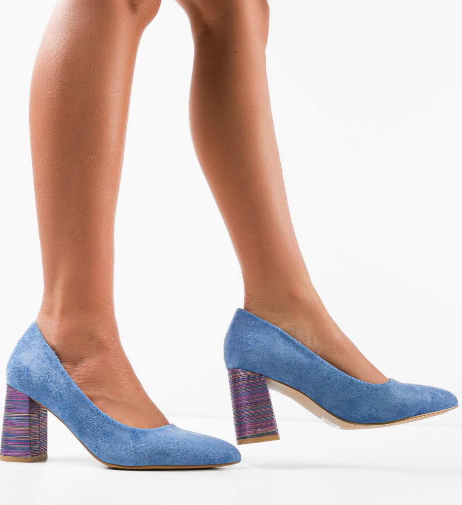 Pantofi Ferne Albaștri Eleganți cu Toc - imagine 3