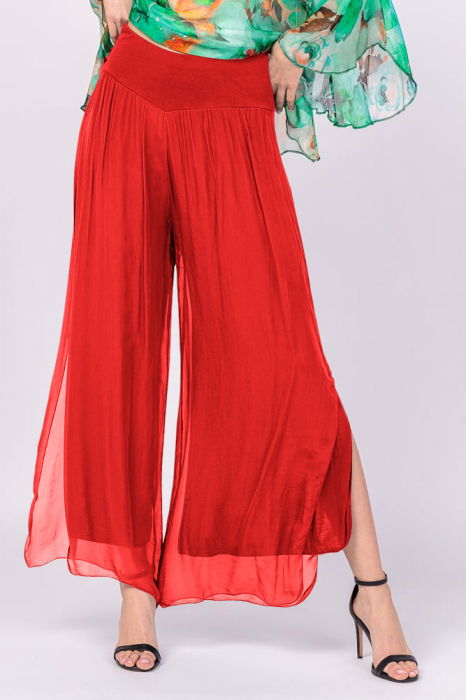 Pantaloni Roșii Mătase Shopika | Design Elegant