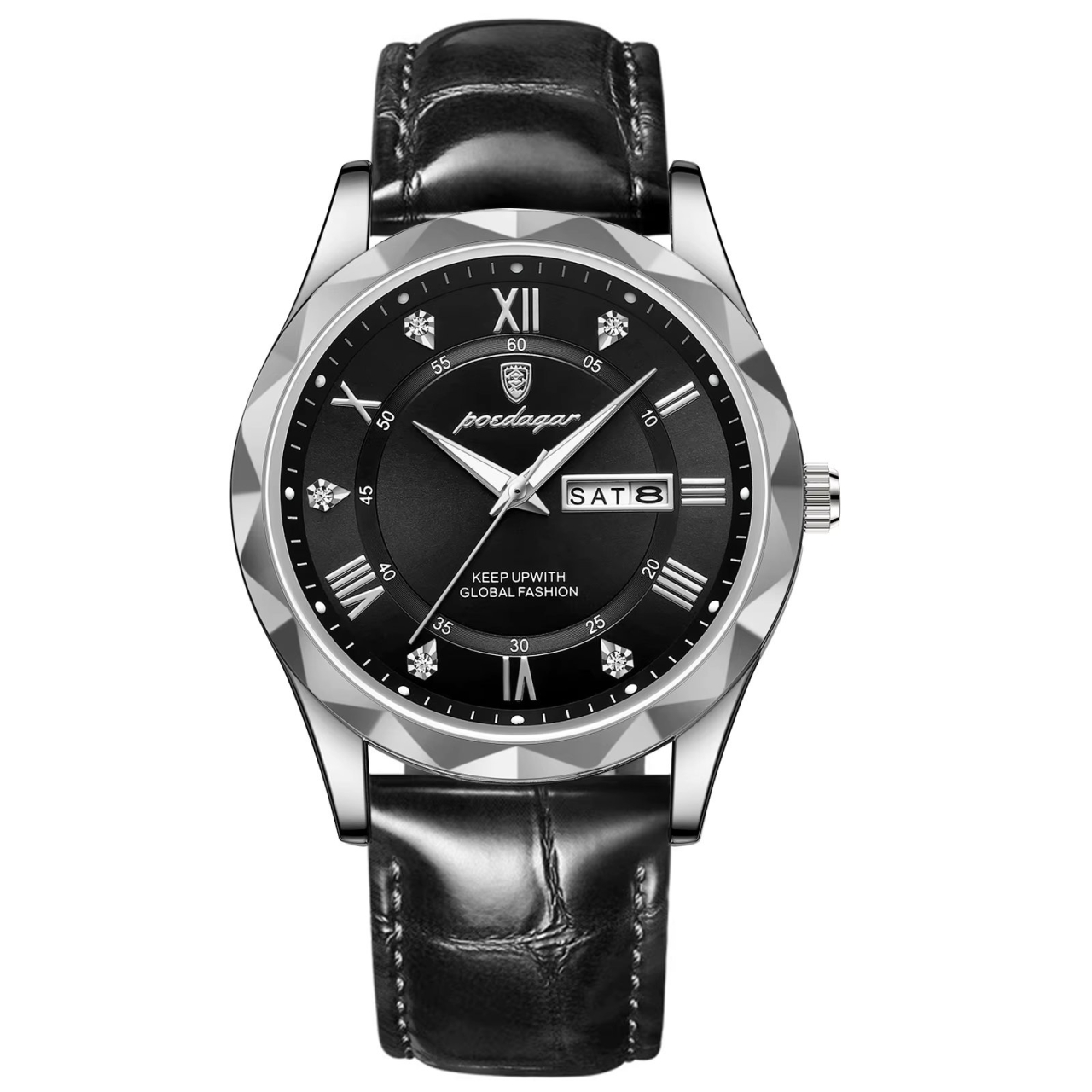 Ceas Barbatesc Poedagar CS1776 Piele Negru-Argintiu