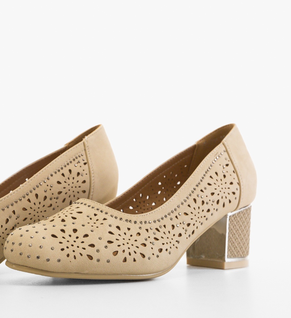 Pantofi Curtis Bej cu Toc Elegant - imagine 4